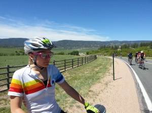 my sister contemplating the monster hill we just finished.