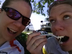 me and my sister enjoying success ... and the post-ride lunch